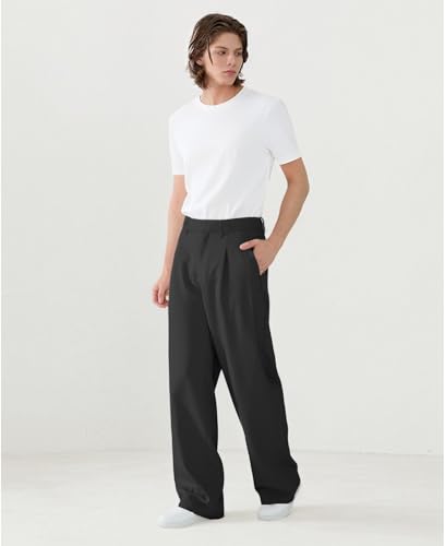 Susclude Mens Casual Dress Pants Pleated Old Money Wide Leg Baggy Pants Fall Relaxed Fit Slacks Work Trousers2