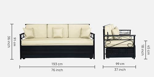Image of 3 Seater Metal Sofa Cum Bed with Hydraulic Storage | King Size Sofa Cuma Bed | 3 Seater Sofa Set, Metal Sofa Set for Living Room (Cream, King Size (76 inch x 72 inch))
