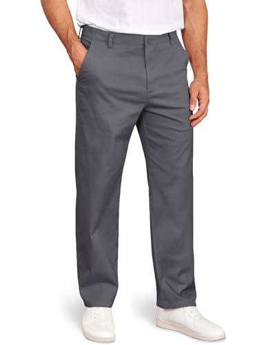 COOFANDY Men's Casual Pants Classic Straight fit Chinos Pants Relaxed Fit Slacks Cotton Twill Trousers Dark Grey