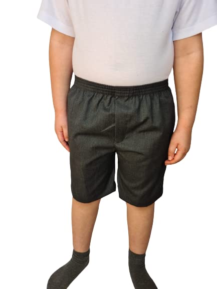 L S UBoys Kids Full Elasticated Pull-UP-Shorts Summer School Uniform Grey/Black (NO Zip/Clip)