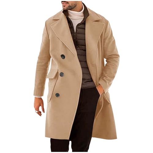 Dgoopd Trench Coat Men Long Double Breasted Coat Notch Lapel Jacket Wool Blend Peacoat Plus Size Overcoat Fall Winter Coats