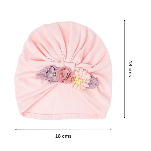 Image of THE LITTLE LOOKERS Turban Cap | Turban Knot Bow Cap | Turban Cap for New Born Kids | Cap for Baby Girl |Cap for Baby Boy | Baby Flower Turban Cap