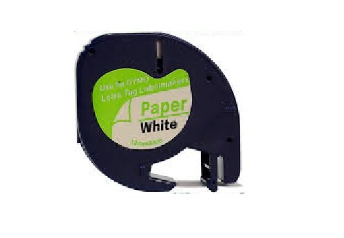 Now Ink Ltd Compatible 12mm Tape for USE ON DYMO LETRATAG Printers. Black ON White Paper Series - 91200