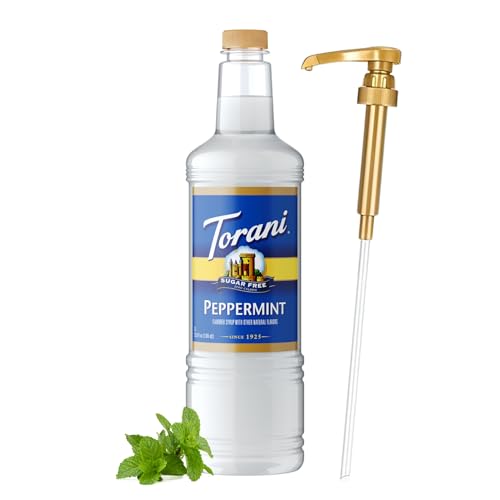 Image of Torani Sugar Free Peppermint Syrup 1 Liter Bottle with Pump Dispenser - Zero Sugar, Zero Calories, Keto Friendly, Gluten Free Mint Flavor for Coffee, Lattes, Cocktails, and Holiday Drinks