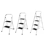 Scaletta pieghevole in acciaio a 2 gradini con battistrada antiscivolo, portatile, leggera e piccola scaletta da cucina, 150 kg di carico massimo
