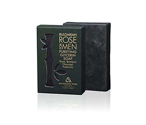 Natural handmade purifying glycerin soap bar for deep cleansing and detox, Bulgarian Rose for Men (~2.80 oz)