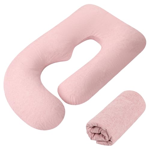 TANOFAR Pregnancy Pillow Cover J Shaped(ONLY Pillowcase) Super Soft Pillowcase Replacement Cover for Maternity Pillow with Large Sized Zipper Fits 55/58 Inch Pregnant Pillow Pink