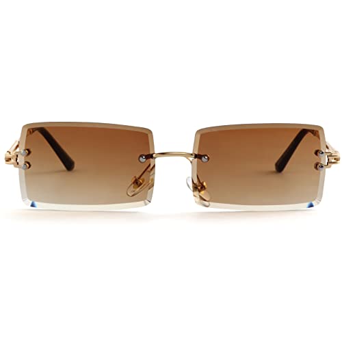 Image of Kursan Frameless Rectangle Sunglasses for Men Women Small Rimless Sun Glasses Shades UV400 Protection