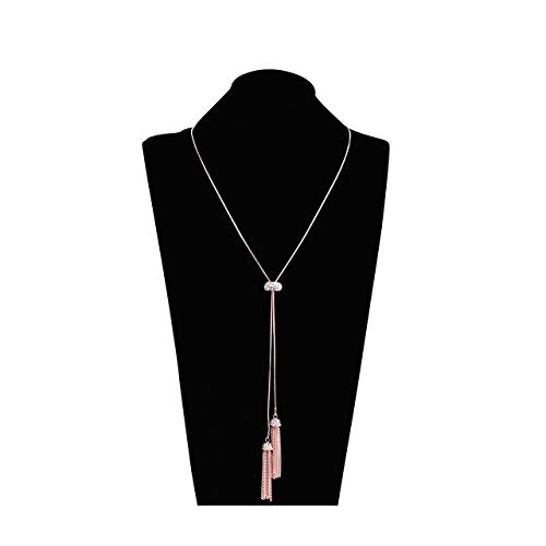 Long Tassel Pendant Necklace Y Shaped Lariat Necklaces Adjustable Slide Necklace For Women (Rose Gold)