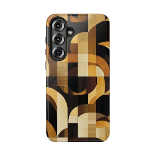 Coque Galaxy S25 Plus rigide anti-rayure motif géométrique marron doré chic Art déco