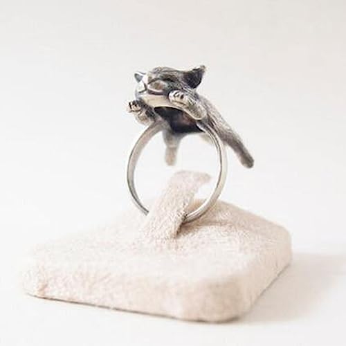 POYAMUSE Lovely Sleeping Cat Finger Ring - Retro Cat Kitty Lying on Finger Design for Cat Lover3