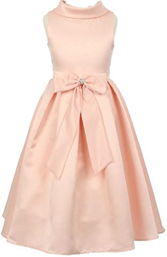 Little Girls Bridal Dull Satin Bow Rhinestone Flowers Girls Dresses