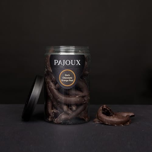 Pajoux Dark Chocolate Orange Peel Hand-Dipped (Large) 200g | Dark Chocolate Covered Fruit - Orange Peel Slice - Dark Chocolate Coated - Palm Oil Free - Chocolate in a Gift Jar