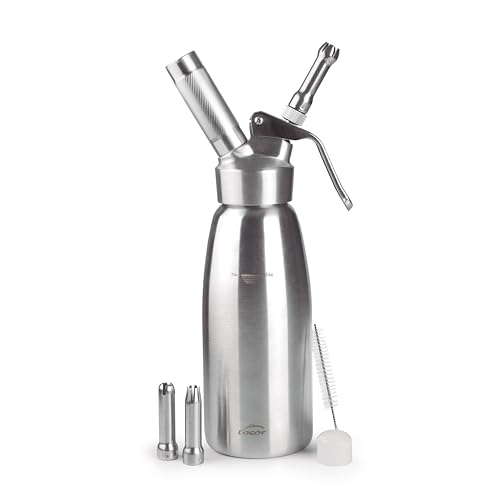Lacor - 68300 - Siphon, Siphon Epicurien, Robuste et Durable, Acier Inoxydable 18/10, Mousses Chaudes et Froides, 3 Buses Inox, N2O, Brosse, Lavable au...