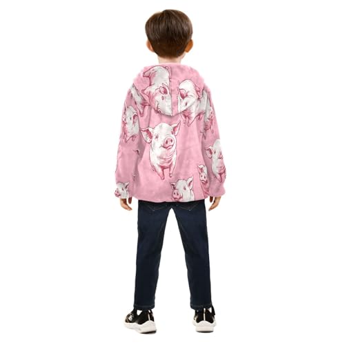 Pink Pig Pattern Print Toddler Fleece Jacket Girl Boys Hooded Fleece Jacket Coat Warm Outwear Zip-up 3-10T4