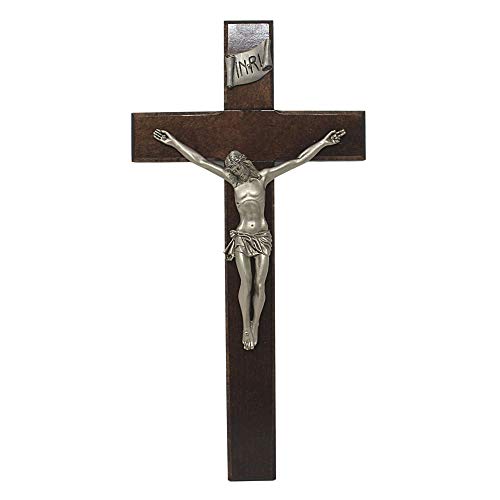 Needzo Holz-Wandkreuz INRI Christus-Kruzifix mit silberfarbenen Akzenten, katholisches Dekor, 25,4 cm Cover