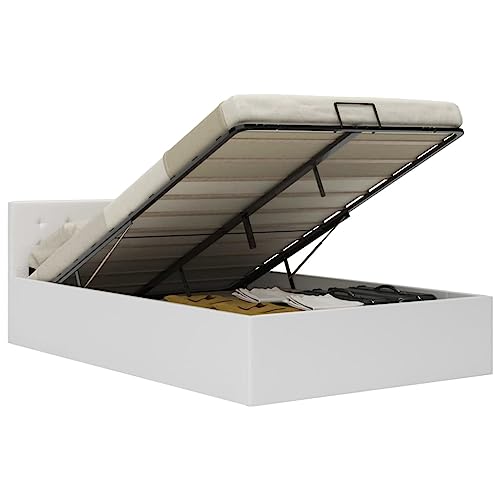 Cinyiqo Cama canapé hidráulica Cuero sintético Blanco 140x200 cm, Somier, Cama es, Estructura Cama - 285519