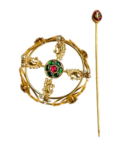 Image of Hair Bun Cage Accessory for Women | Handcrafted Brass Juda Cover with Stick | Anti-Tarnish Traditional Hair Accessory for Wedding & Festive (Padma Hair Bun (Golden))