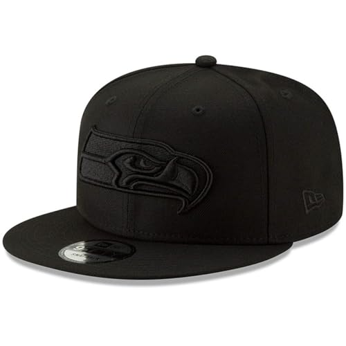 New Era NFL 9FIFTY Black On Black Adjustable Snapback Hat Cap One Size Fits All (US Alpha One Size Seattle Seahawks)