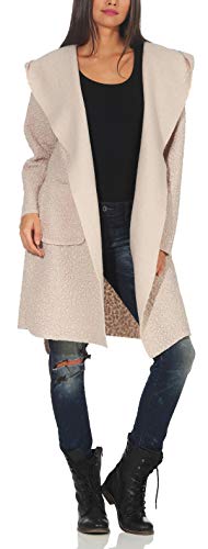 Malito Mujer Abrigo Boucle Lana Chaqueta Trenchcoat Vellón Capucha 9320 (Beige, Adecuado de la Talla 40 hasta 46)