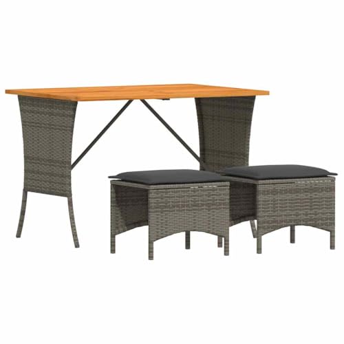 HETFTJN 3-TLG. Garten-Essgruppe 105 x 75 cm aus Poly-Rattan mit Akazienholz-Tischplatte und grauen...