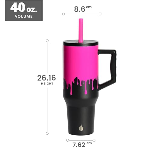 Image of Elemental Spill Proof 40oz Insulated Tumbler with Handle & Straw Travel Mug | Stainless Steel Commuter Travel Coffee Mug for Cold Beverages, Includes 2 Straws & a Spill Proof Lid for Everyday Use