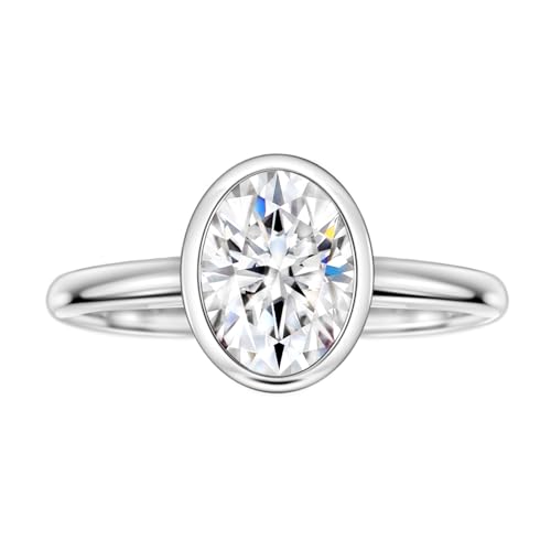 Michooyel CZ Engagement Ring for Women Oval cut Bezel Setting Solitaire Promise Rings, D Color VVS1 Simulated 925 Sterling Silver Rings