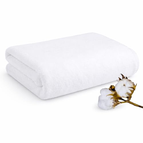 Image of Cotlyn 100% Cotton Bath Towel | 650 GSM Towel for Bath | Soft & Ultra Absorbent | Premium Towel Set for Men /Women | Quick Dry Bath Towel Large Size | Set of 1 | White - TEM