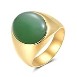 Natural Gemstone Gold Rings for Women Non Tarnish Stainless Steel Stackable Chunky Ring (Green Aventurine, 10)