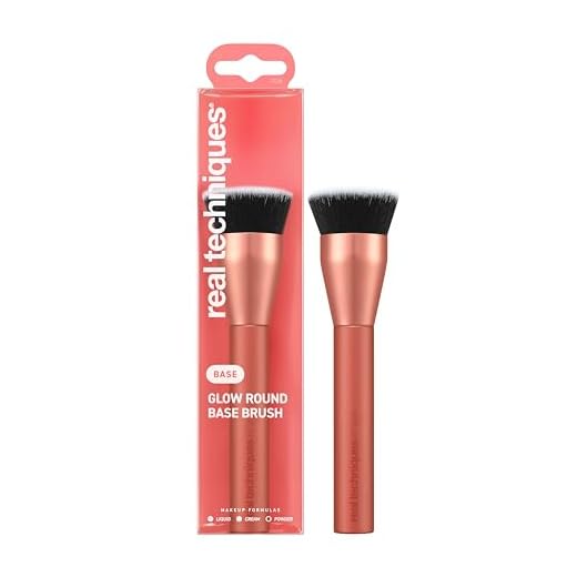 Real Techniques Glow Make-up-Pinsel mit runder Basis, für flüssiges und cremefarbenes Make-up, flache Grundierungsbürste zum Polieren und Verblenden der Deckkraft,1 Stück