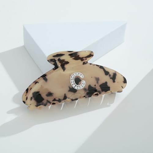 Image of LILIE&WHITE Christmas Gift Tortoise Initial Hair Clips For Women With Letter Rhinestone Hair Claws Trendy Monogram Claw Clips For Thick Hair Alphabet C