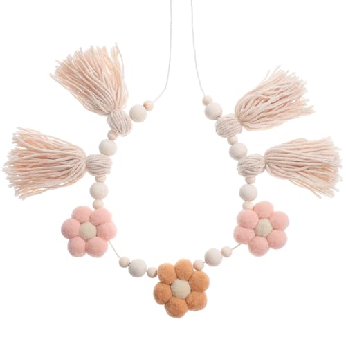 Guirlande de pompons bohème perles bois déco murale ferme chambre