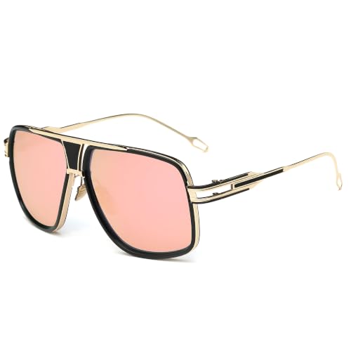 Image of Aviator Sunglasses for Men Retro Fashion Gold Oversized 70s shades