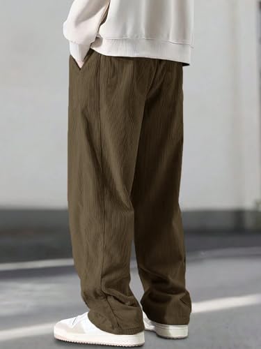 Image of Pinkmint Men's Stretchable Ribbed Track Pants | Poly Lycra Relaxed Fit Trousers | Elastic Waist Drawstring Joggers | Casual, Gym, Lounge Wear for Men