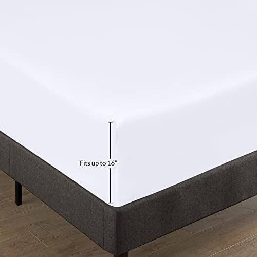 Royale Linens Fitted Sheet Full - Brushed Hotel Quality 1800 Ultra-Soft Wrinkle & Fade Resistant - Bottom Sheet - Deep Pocket Stretches Up To 16" - Fitted Sheet Only - Elastic Sheet (Full, White) #TOP1