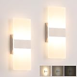 Joosenhouse Modern LED Wall Sconces Set of 2, Dimmable 11.4-Inch Brushed Nickel Fixture, 3000K Warm White...