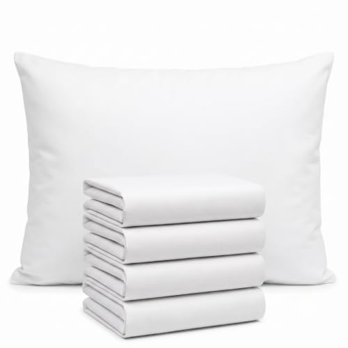 Image of DRAPES & DECOR White Pillow Cases 4 Pack, 100% Cotton Pillowcases, 200 Thread Count Percale Cotton Pillow Cases, Soft Breathable Pillow Covers with Envelope Closure, 50 x 75 cm