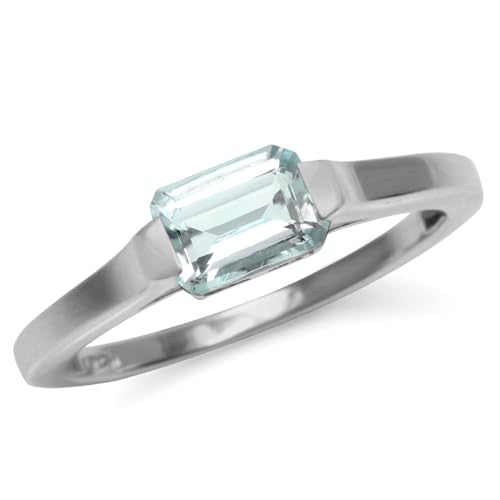 Silvershake Genuine Light Blue Octagon Aquamarine March Birthstone 925 Sterling Silver East-West Solitaire Gemstone Promise Ring Size 8