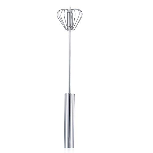 WeTest Upgrade Egg Beater Whisk - Stainless Steel Semi-Automatic Spin Whisk，Kitchen Utensil Stirrer for Eggs Milk Cream Bread and Cake （Silver）