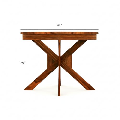 Image of AS Arts Sheesham Wood Dining Table Set of 4 | Round Dining Set of 4 Seater Wooden | Solid Wood Dining Set with Chairs | Honey Finish
