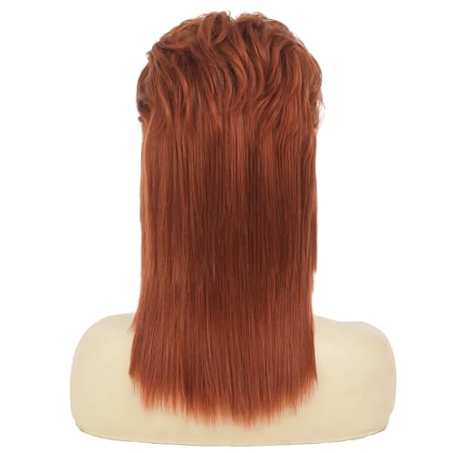 Image of Swiking Orange Mullet Wig for Women Curly 70s 80s Rocker Shoulder Length Straight Natural Layered Hair Cosplay Synthetic Women Wigs(Orange)