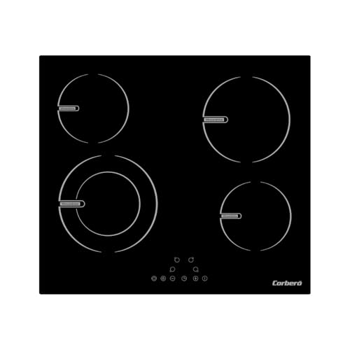 Corberó – Placa Vitrocerámica | CCVG4645 | 4 Zonas de Cocción | Potencia 6400W | Control Táctil | Temporizador 99 Min | Bloqueo Infantil | Desconexión Automática | Negro