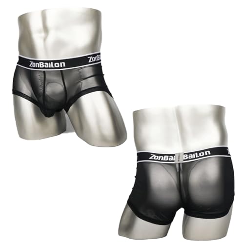 Men's See Through Boxers sheer and sexy underwear Ball Pouch Bulge Enhancing Boxer Briefs4