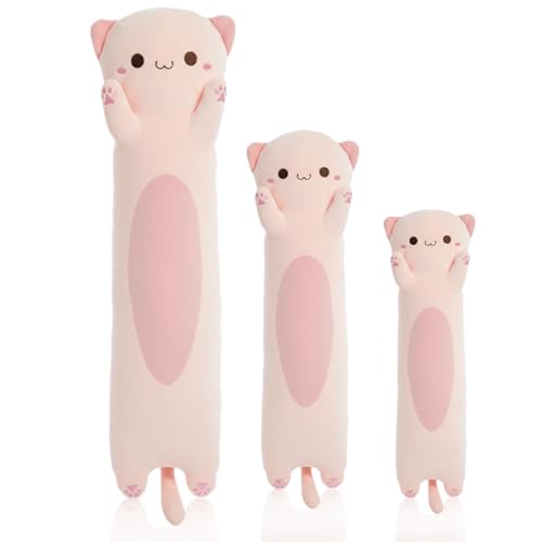 Image of Long Cat Plush Toy - Ultra Soft Cat Plush Pillow Stuffed Animal for Kids & Adults, Kawaii Kitty Body Pillow, Cute Plushie Gift for Kids Girlfriend (Pink, Round Eyes, 110cm /43.31inch)