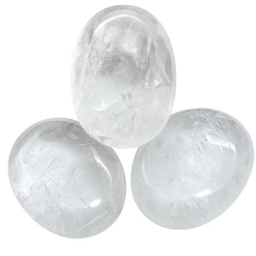 Image of Certified Clear Quartz Crystal Palm Pebbles Stones for Anxiety Stress Relief Massage - AAA Grade Original Healing Gemstone Agate Palm Stone for Yoga Meditation Spiritual Reiki Feng Shui