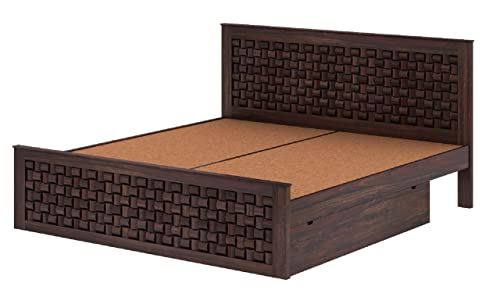 Image of WOODLAB Furniture Solid Sheesham Wood King Size Bed with 2 Side Drawer Storage and Niwar Style Headboard | Wooden Double Bed Cot Palang for Bedroom Living Room Home and Hotel (Walnut Finish)