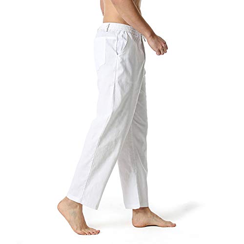Plus Size Linen Pants Mens Yoga Beach Loose Fit Casual Summer Elastic Waist Drawstring Baggy Trousers with Pockets2