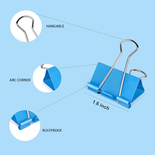 Image of Ufmarine Large Binder Clips 1.6 inch Length, (40 Pcs) Colorful Paper Clips Large for Office
