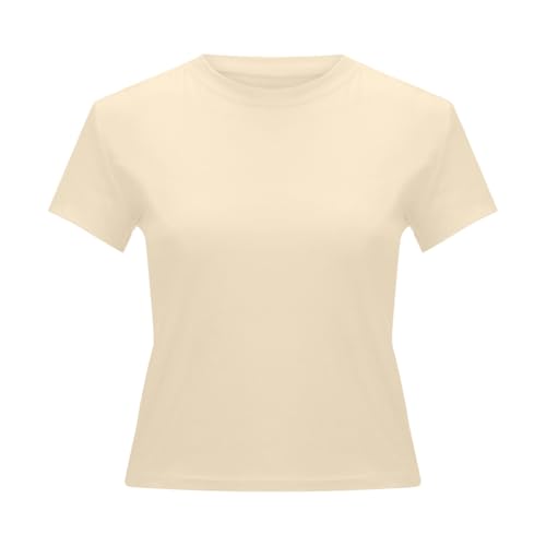 2026 - Mujeres Casual Básico Salir Crop Tops Slim Fit Manga Corta Cuello Redondo Camisetas Ajustadas 2025 Peto Mujer Embarazo, beige, S