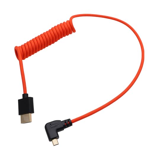 Image of HangTon Micro HDMI to HDMI 8K 4K60p Cable for Canon R6 II R5C R5 Sony ZVE10 A7C A7R IV III A7S II S5 S9 GH4 Camera ATOMOS Ninja V Ultra SmallHD Feelworld Monitor, Rigth Angle HDMI 2.1 Red 50cm